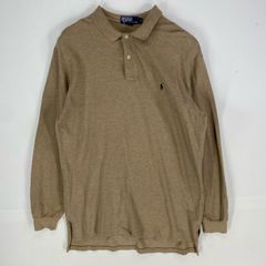 古着 ポロバイラルフローレン Polo by Ralph Lauren 鹿の子 長袖シャツ 刺繍ロゴ ワンポイント ポロシャツ L  ベージュ系 メンズ