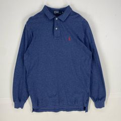 古着 ポロバイラルフローレン Polo by Ralph Lauren 鹿の子 長袖シャツ ワンポイント ロゴ刺繍 ポロシャツ M  ブルー系 メンズ