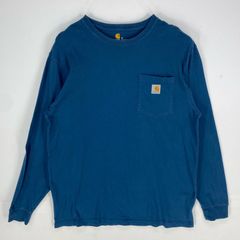 古着 カーハート Carhartt 長袖Tシャツ ポケット クルーネック ワンポイントロゴ ロンT M  ブルー系 メンズ