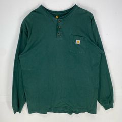 古着 カーハート Carhartt 長袖Tシャツ ポケット ワンポイント ヘンリーネック ロングスリーブ XL TALL  グリーン系 メンズ