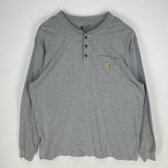 古着 カーハート Carhartt 長袖Tシャツ ハーフボタン ポケット ワンポイントロゴ 大きいサイズ XL  グレー系 メンズ