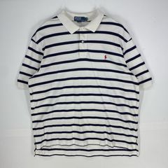 古着 ポロバイラルフローレン Polo by Ralph Lauren 半袖シャツ 刺繍ロゴ ポロシャツ ワンポイント 2XB  ホワイト系 ボーダー メンズ