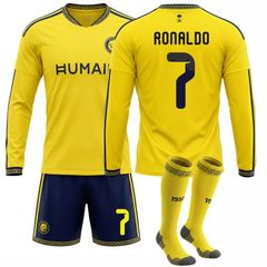 26-27 アル・ナスル ホーム 長袖 サッカーユニフォーム 7番 C・ロナウド 秋冬 キッズ 大人用 上下セット 3点セット ソックス付き スポーツウェア