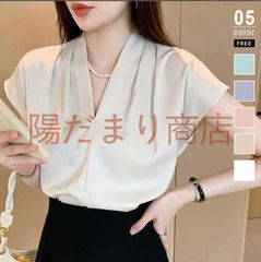 ブラウス vネック 未使用 フレンチスリーブ 半袖 トップス レディース シャツ vネックシャツ カラー とろみシャツ セレモニー フォーマル オフィス オフィスカジュアル 上品 きれいめ 大人 春夏 春 夏 韓国ファッション 