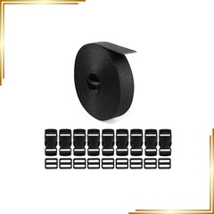【新品】 サイドリリースバックル PPベルト ベルト送り 10セット 25ｍｍ×10ｍ ワンタッチ式バックル スーツケースベルト 荷崩れ防止 荷締めベルト 黒 0