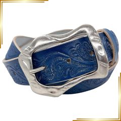 【新品】 WING LEATHER 栃木レザー ベルト メンズ 本革 ビジネス カジュアル 馬蹄型バックル 馬蹄 日本製  国産 おしゃれ 型押し 35mm w056 Mサイズ ネイビー