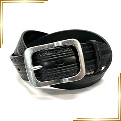 【新品】 (とちぎレザー) 栃木レザー ベルト メンズ 本革 革  ヌメ革 花柄 栃木レザー社製革使用 4color (ブラック３)
