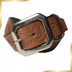 【新品】 WING LEATHER 栃木レザーベルト ベルト メンズ 本革 カジュアル 日本製  国産 おしゃれ 型押し クラフト 40mm W002 Mサイズ 茶色