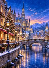 クリスマスの街並み 雪景色 大聖堂 イルミネーション 風景画 インテリアアート【聖夜collection No.001】