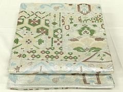 平和屋着物◎佐賀錦　六通柄袋帯　更紗花文　銀糸　正絹　逸品　AABN2910dk