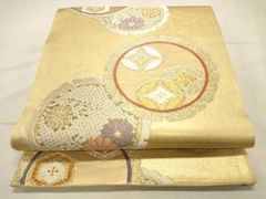 平和屋着物◎六通柄袋帯　唐織　七宝花絵皿文　金銀糸　正絹　逸品　DABK8228ar