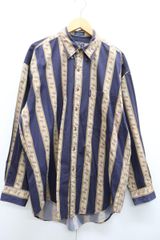 【中古】 CHAPS メンズ長袖シャツ L 長袖シャツ CHAPS L 紺 ネイビー 総柄SINGAPORE製