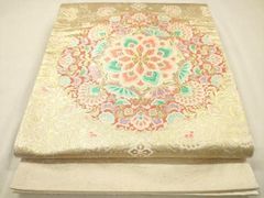 平和屋着物▼太鼓柄袋帯　唐織　正倉院花唐草文　金銀糸　正絹　逸品　DABL2195fe