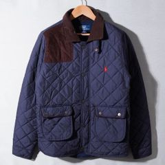 90s ポロラルフローレン Polo by Ralph Lauren キルティングジャケット M ネイビー ブラウン フリースライニング ロゴ刺繍 ヴィンテージ ストリート アメカジ 古着 Z302