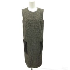 マックスマーラ MAX MARA ワンピース ノースリーブ ヴァージンウール レザー切替 ラウンドネック ポケット付き 36 黒 ブラック 白 ホワイト ミモレ丈 122603936 /NP ■ECD009