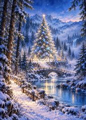 クリスマスツリー 雪景色 幻想的な森 風景画 インテリアアート 【聖夜collection No.002】