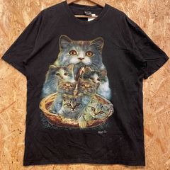 WILD ネコ 猫 バスケット アニマルプリント Tシャツ 両面プリント ブラック 黒 XLサイズ メンズ 海外古着 アニマルT リアルプリント ストリート