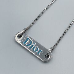 【新着】Christian Dior  ロゴプレート メタル シルバー ネックレス
