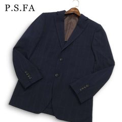 P.S.FA パーフェクトスーツファクトリー perfec tec★ ウィンドウペン チェック テーラード ジャケット Sz.92 A5 メンズ 紺