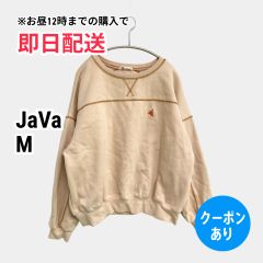 JaVa ジャバ スウェット M ベージュ コットン スウェット 無地 ワンポイント ライン柄 長袖 レディース