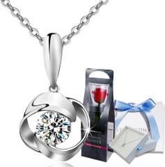 EVER FLAWLESS ネックレス レディース スワロフスキージルコニア スターリングシルバー925 プリザーブドフラワー バラ セット 母の【07-ホワイト(ローズセット) 無段階調整45cm】