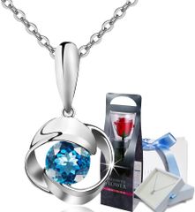 EVER FLAWLESS ネックレス レディース スワロフスキージルコニア ローズモチーフ プリザーブドフラワー セット シルバー925 45cm【13-ブルー(ローズセット) 無段階調整45cm】