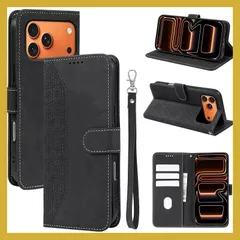 iPhone 18 Pro / 17 Pro 用の ケース 手帳型 レザー カード スマホケース 耐衝撃 case ブラック