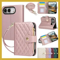 Yuotky iPhone Duo 用ケース 手帳型 アイフォンDuo ケース ショルダー キルティング ジップ付き(ローズピンク)