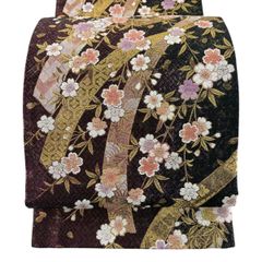 【美品】 袋帯 秀品 振袖向き やまと 枝垂れ桜 鬘帯 唐織 金銀糸 濃紫 六通 正絹 【中古】