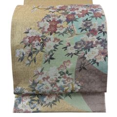 袋帯 秀品 桜 鳥 金銀糸 唐織 金色 お太鼓柄 正絹 【中古】