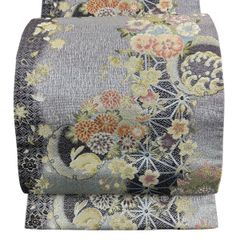 【美品】 袋帯 名品 やまと 花丸文 うさぎ 金銀糸 箔 灰紫 六通 正絹 【中古】