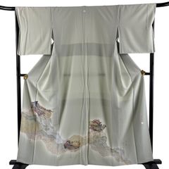 色留袖 身丈160cm 裄丈66.5cm M 袷 落款 姫 文字文 金銀彩 ぼかし 薄緑 正絹 秀品 一つ紋 【中古】