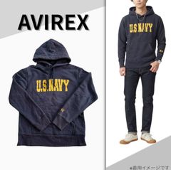 AVIREX アヴィレックス スウェット パーカー ロゴ入りプリント コットン混 長袖 フード付き トレーナー メンズ Sサイズ 相当 ユニセックス