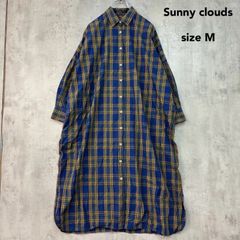sunny clouds サニークラウズ タータンチェック柄 シャツワンピース M ブルー 青 イエロー 黄色 綿100% コットン100% フェリシモ ロング丈 前開き 羽織り ドロップショルダー レディース ★ ■◇ ◇■