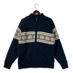 VAN JAC ヴァンヂャケット ジップアップ ノルディック ニット ジャケット 裏フリース サイズ L /ベルソンジャパン/ネイビー/メンズ