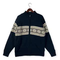 VAN JAC ヴァンヂャケット ジップアップ ノルディック ニット ジャケット 裏フリース サイズ L /ベルソンジャパン/ネイビー/メンズ