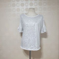 新品 ビーズ 白Tシャツ66 白Tシャツ66 白半袖Tシャツ66