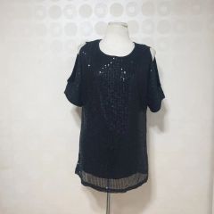 新品 ビーズ ブラックTシャツ66 ブラック半袖Tシャツ66