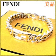 FENDI フェンディ FFロゴ バゲット ブレスレット リンクチェーン 喜平 シルバー 全長20.5cm 箱付き メンズ レディース ユニセックス 鑑定済み 正規品 【美品】