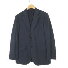 ジェイプレス J.PRESS ジャケット ブレザー テーラード シングル 2ボタン グレンチェック ウール ポプリン S-M 紺 ネイビー