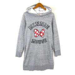 ユニクロ UNIQLO ディズニー Disneyコラボ ワンピース パーカー スウェット プルオーバー ミニーマウス リボン プリント フード 裏ボア ひざ丈 コットン 長袖 S 杢グレー