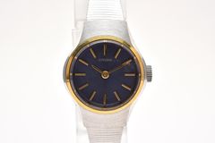 CITIZEN シチズン 4-675789 手巻き レディース ブルー 青 文字盤 バーインデックス ホワイトゴールドメッキ WGP シルバーカラー メッシュブレス セーフティチェーン 小ぶり 1970年代 ヴィンテージ アンティーク 腕時計 稼働品
