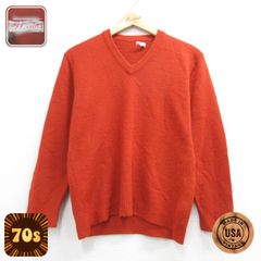 S/古着 長袖 セーター メンズ 70年代 70s アクリル ニット Vネック USA製 オレンジ 26oct05