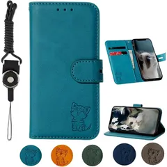 【新品】 Arrows We2 F-52E用の ケース 手帳型 FCG02 f-52e手帳ケース アローズ We2 Arrows We2 F-52Eスマホケース かわいい おしゃれ 猫 ストラップ付 カード収納 財布型 人気 タンド機能 カバー ターコイズ