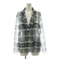 ユキトリイ YUKI TORII INTERNATIONAL テーラードジャケット Gプリーツ 総柄 シアー L 紺 ネイビー 白 ホワイト 21451172 KU
