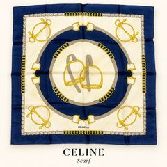 CELINE セリーヌ 馬具柄 スカーフ ネイビー