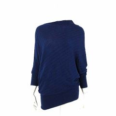 ボナジョルナータ BUONA GIORNATA ニット チュニック ボーダー編み アシンメトリー ドルマンスリーブ 7分袖 M 青紺 ネイビーブルー