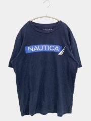 NAUTICA ノーティカ Tシャツ/カットソー S ネイビー 前面プリント ブランドロゴ ミドル丈 半袖 クルーネック(丸首) メンズ レディース