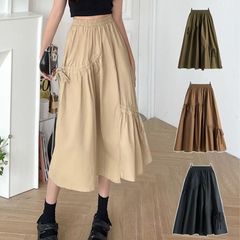Aラインスカート 夏服 レディース フレアスカート ギャザー ウエストゴム リボン ミモレ丈スカート 無地 20代 30代 40代 スカート お出かけ リゾート 可愛い 570