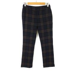 ミッシェルクラン MICHEL KLEIN パンツ テーパードパンツ チェック ウール M 38 紺 ネイビー モカブラウン 黒 ブラック